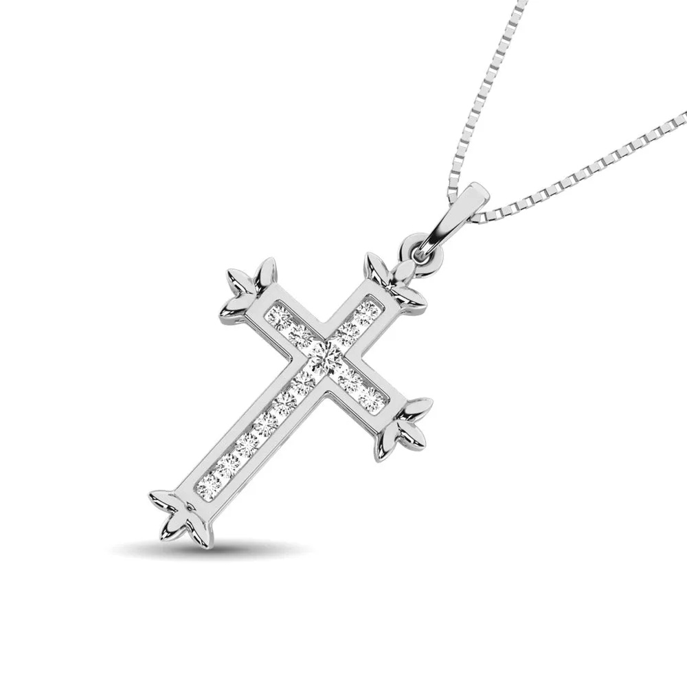 10K White Gold 1/8 Ct.Tw.Diamond Cross Pendant ( Color G-H, Clarity I2 )