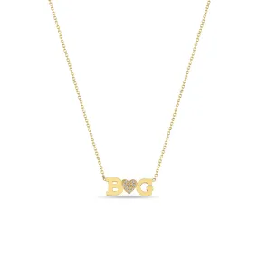 14k 2 Initial Letter & Diamond Heart Necklace