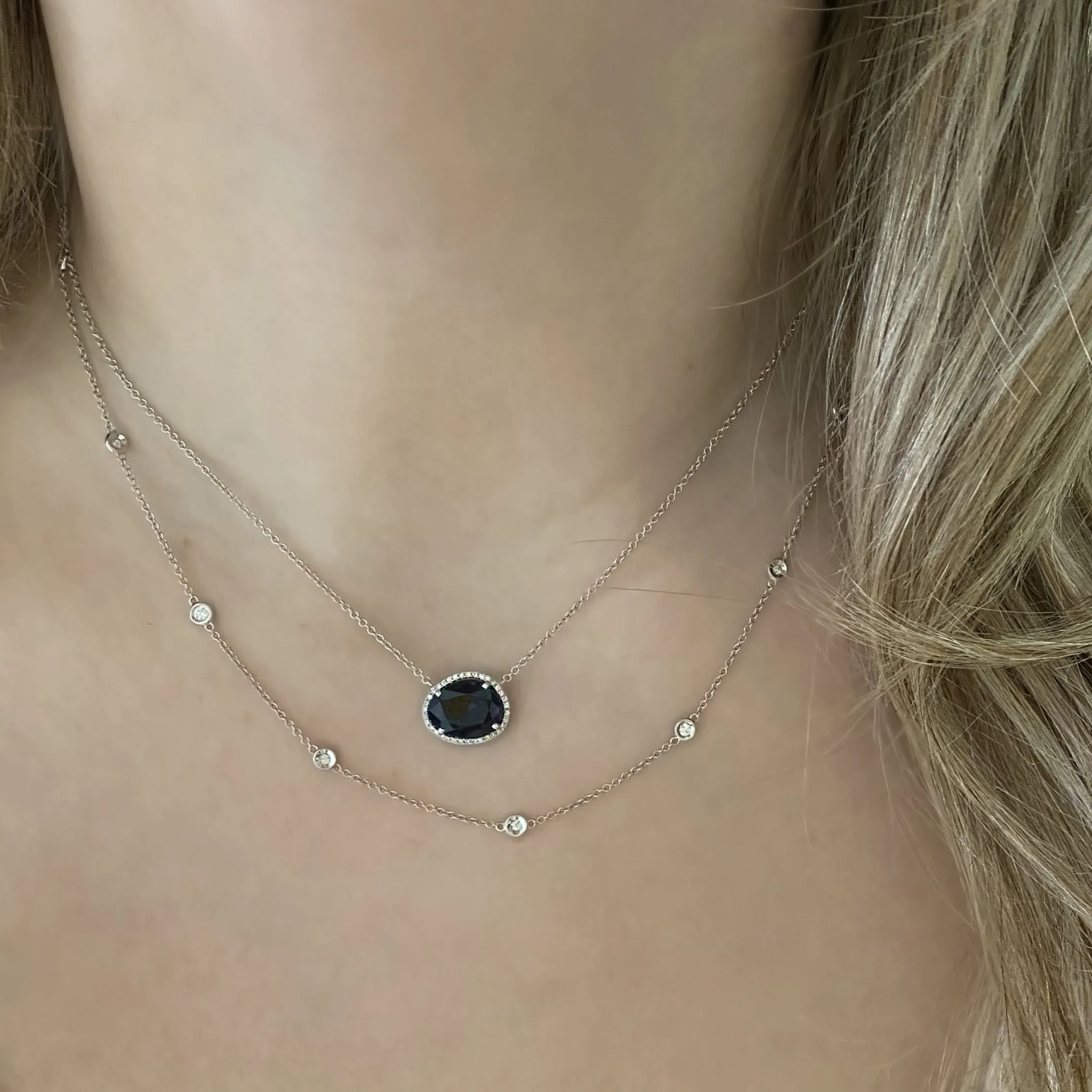 14K GOLD DIAMOND AND BLUE SAPPHIRE CARA NECKLACE