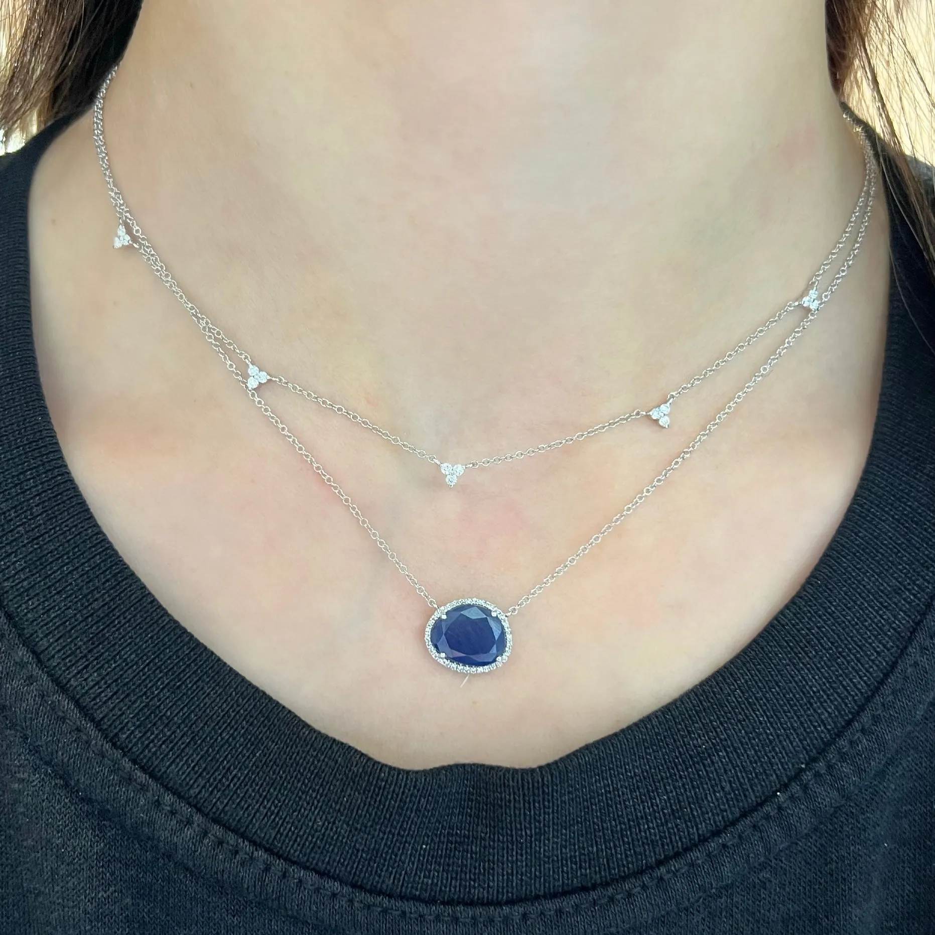 14K GOLD DIAMOND AND BLUE SAPPHIRE CARA NECKLACE