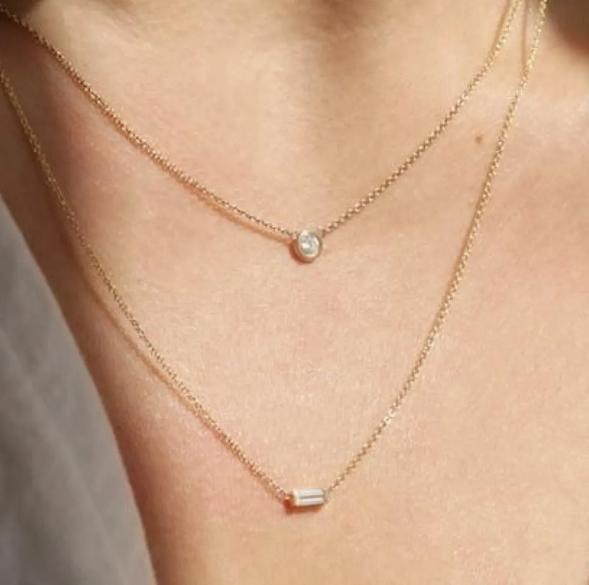 14k Gold Diamond Baguette Necklace