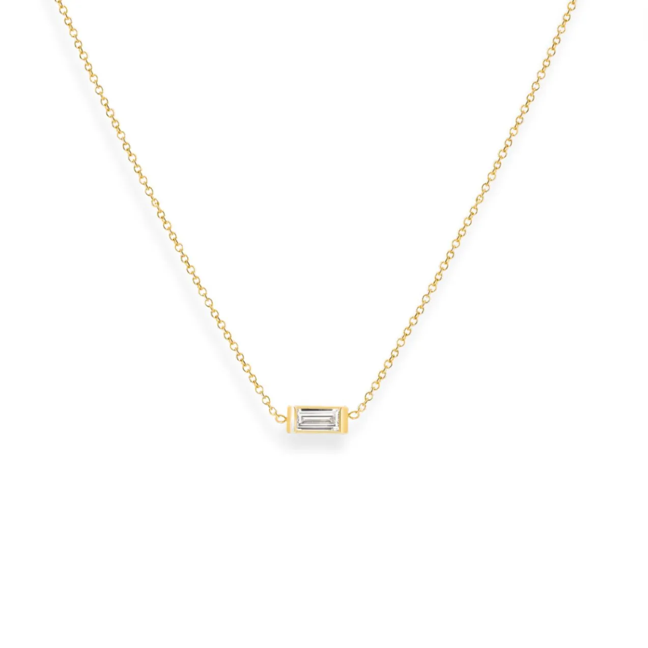 14k Gold Diamond Baguette Necklace