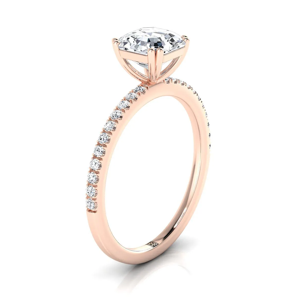 14K Rose Gold Asscher Cut Diamond Simple French Pave Double Claw Prong Engagement Ring -1/6ctw