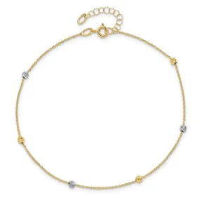 14K Two-Tone Polished Diamond Cut Beaded Anklet