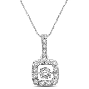 14K White Gold 2/5 Ct.Tw. Moving Diamond Square Frame Pendant