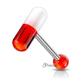 Acrylic 2-Color Pill Tongue Barbell - Red