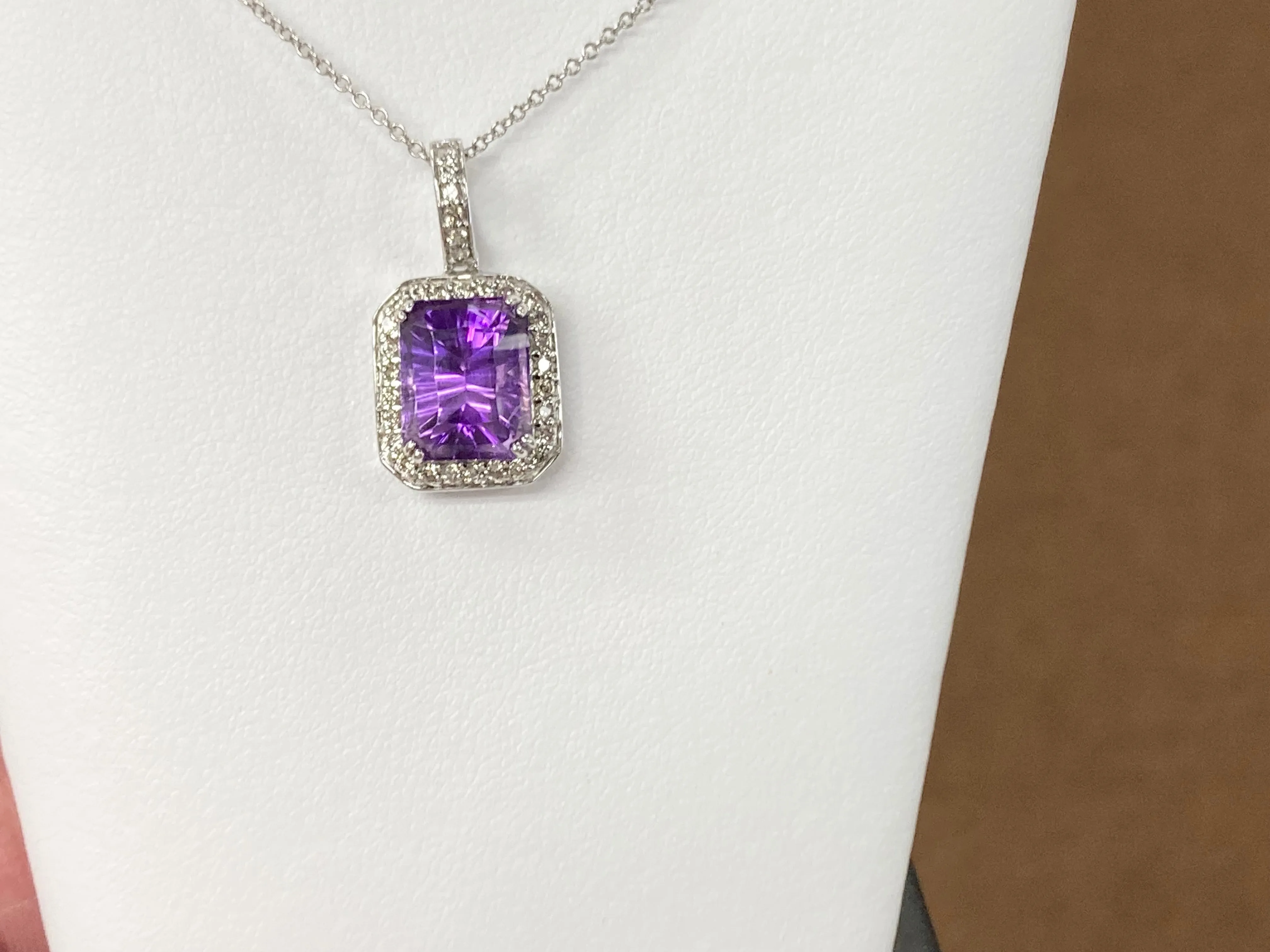 Amethyst And Diamond White Gold Necklace