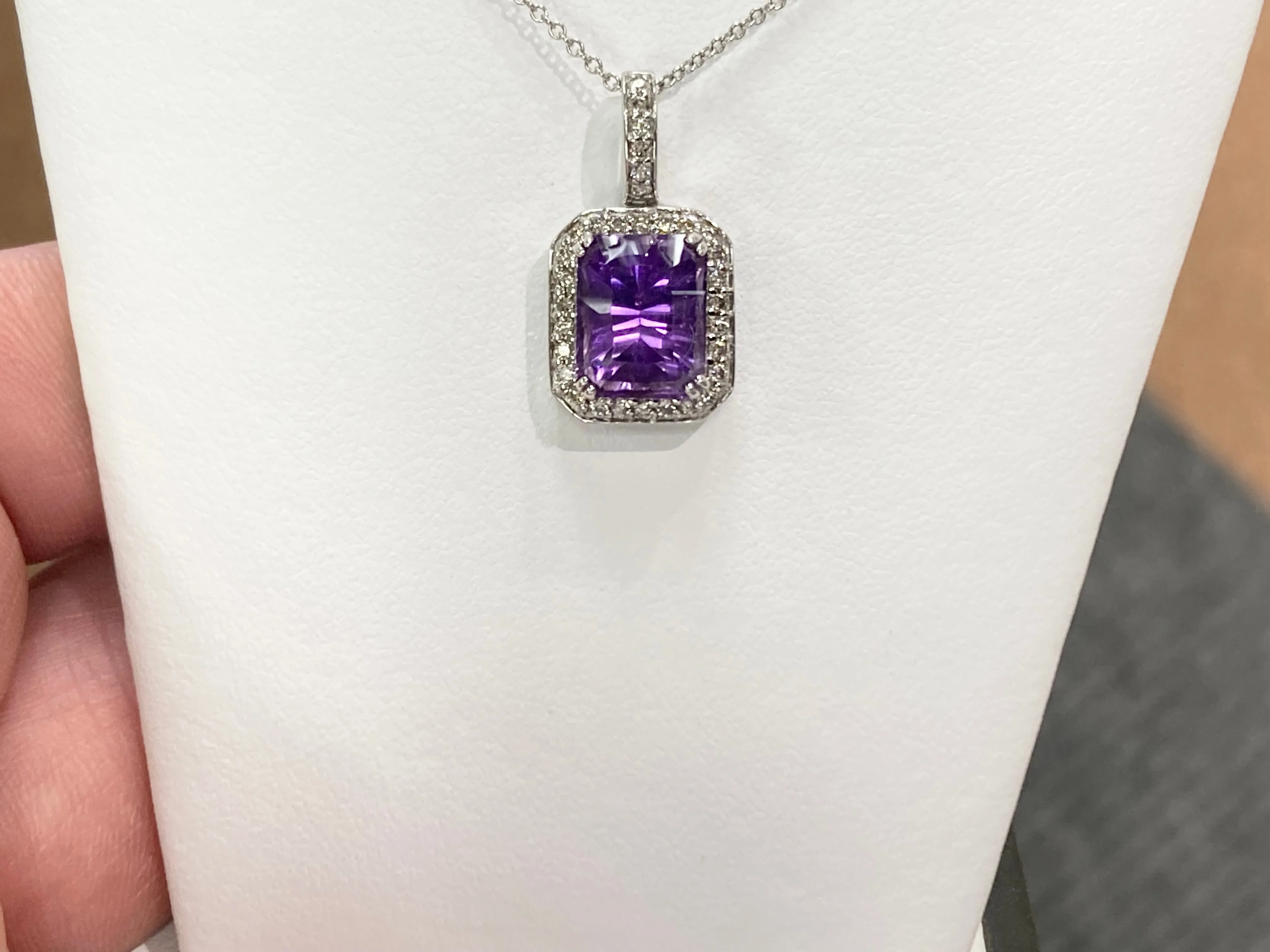 Amethyst And Diamond White Gold Necklace