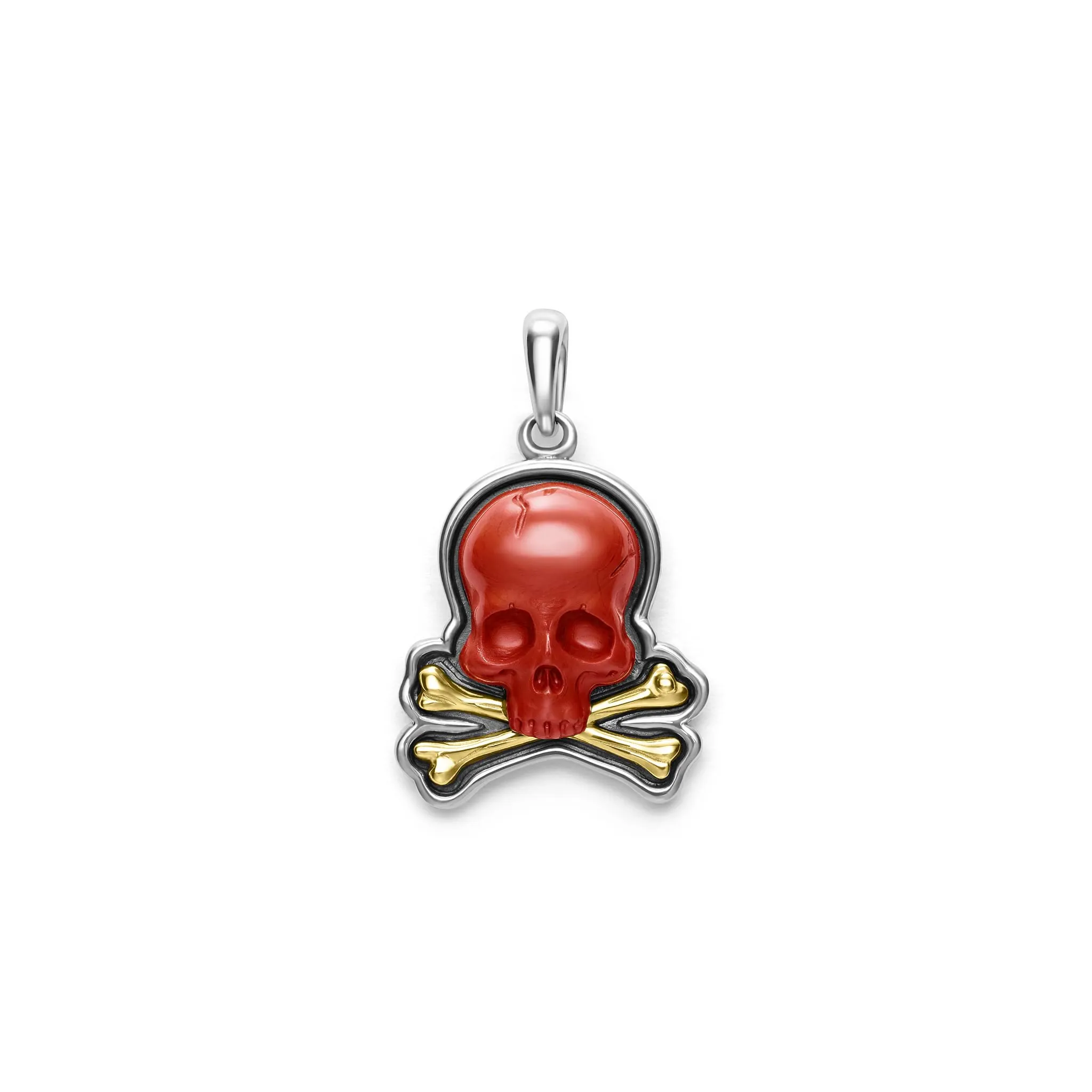 Anthem Two-Tone Red Jasper Skull and Bones Pendant