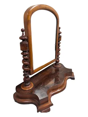 Antique 19th Century Victorian Mahogany Barley Twist Columns Dressing Shaving Mirror on bun feet