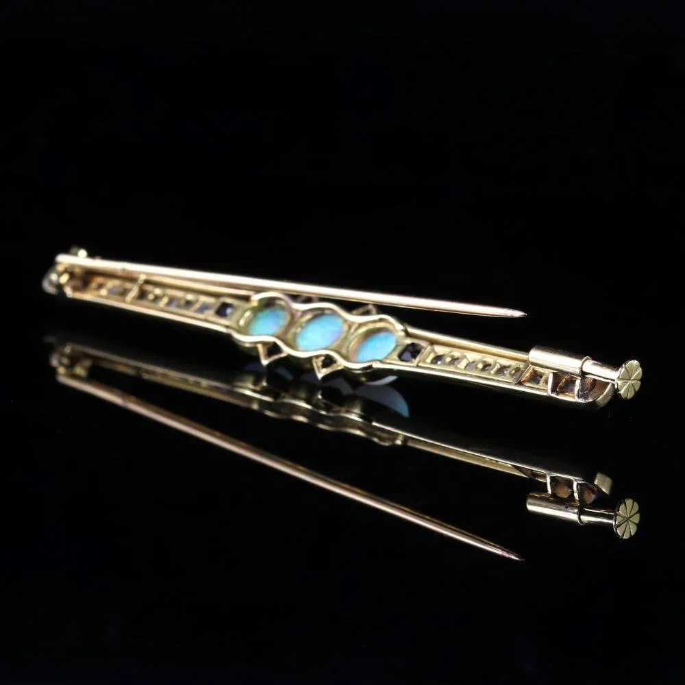 Antique Art Deco French Opal Diamond Garnet Brooch Circa 1920