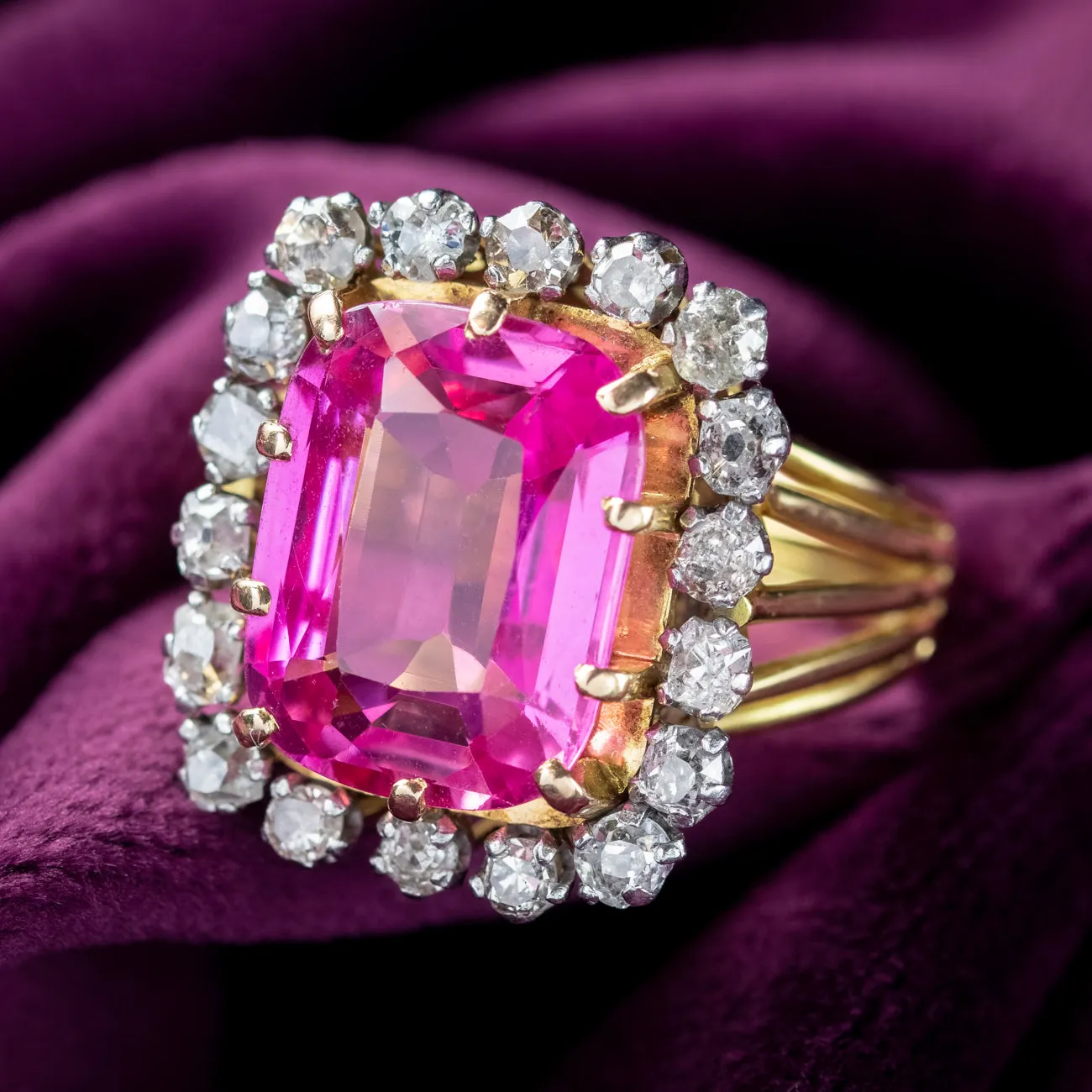 Antique Edwardian Pink Sapphire Diamond Ring 8.5ct Synthetic Sapphire