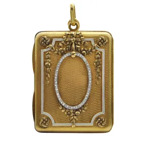 Antique French 18K Yellow Gold Diamond Makeup Compact