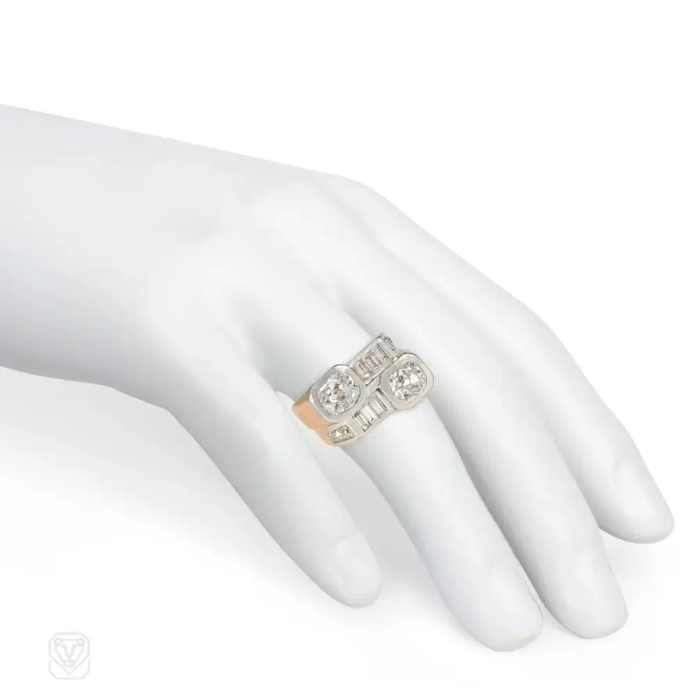 Art Moderne diamond bypass ring