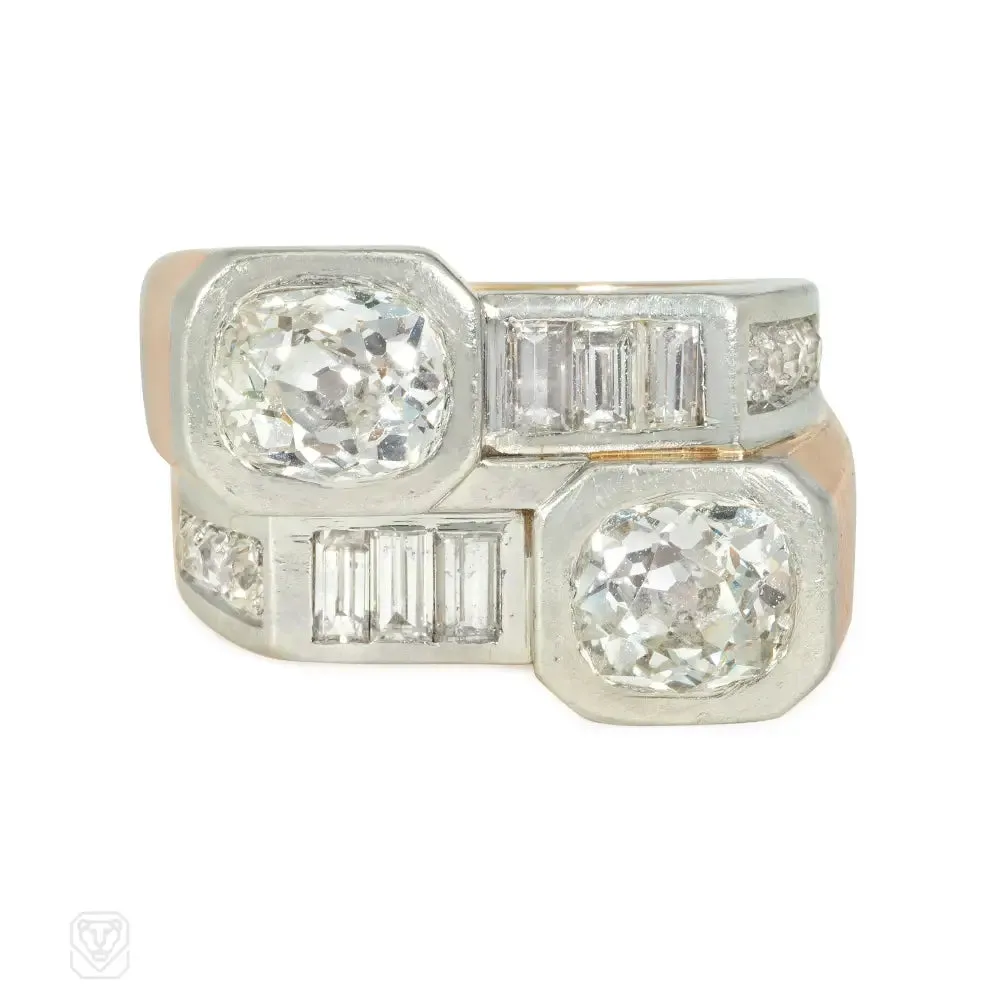 Art Moderne diamond bypass ring