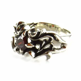 Bat silver ring with red CZ