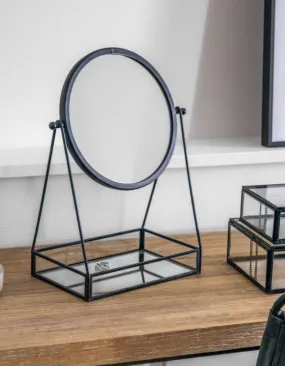 Black Desk Vanity Mirror With Tray