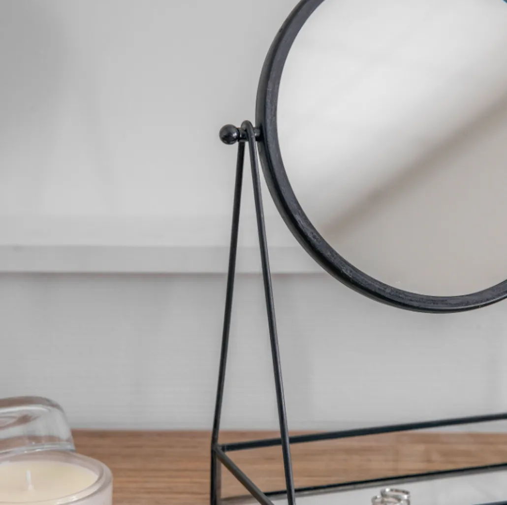 Black Desk Vanity Mirror With Tray