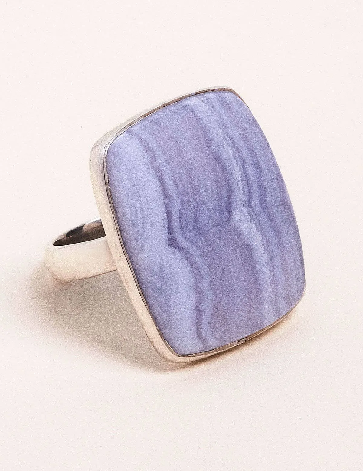 Blue Lace Agate Square Cut Ring - Adjustable