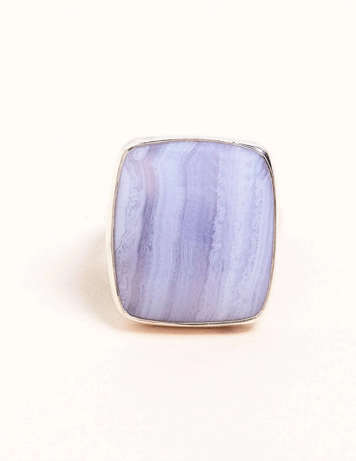 Blue Lace Agate Square Cut Ring - Adjustable