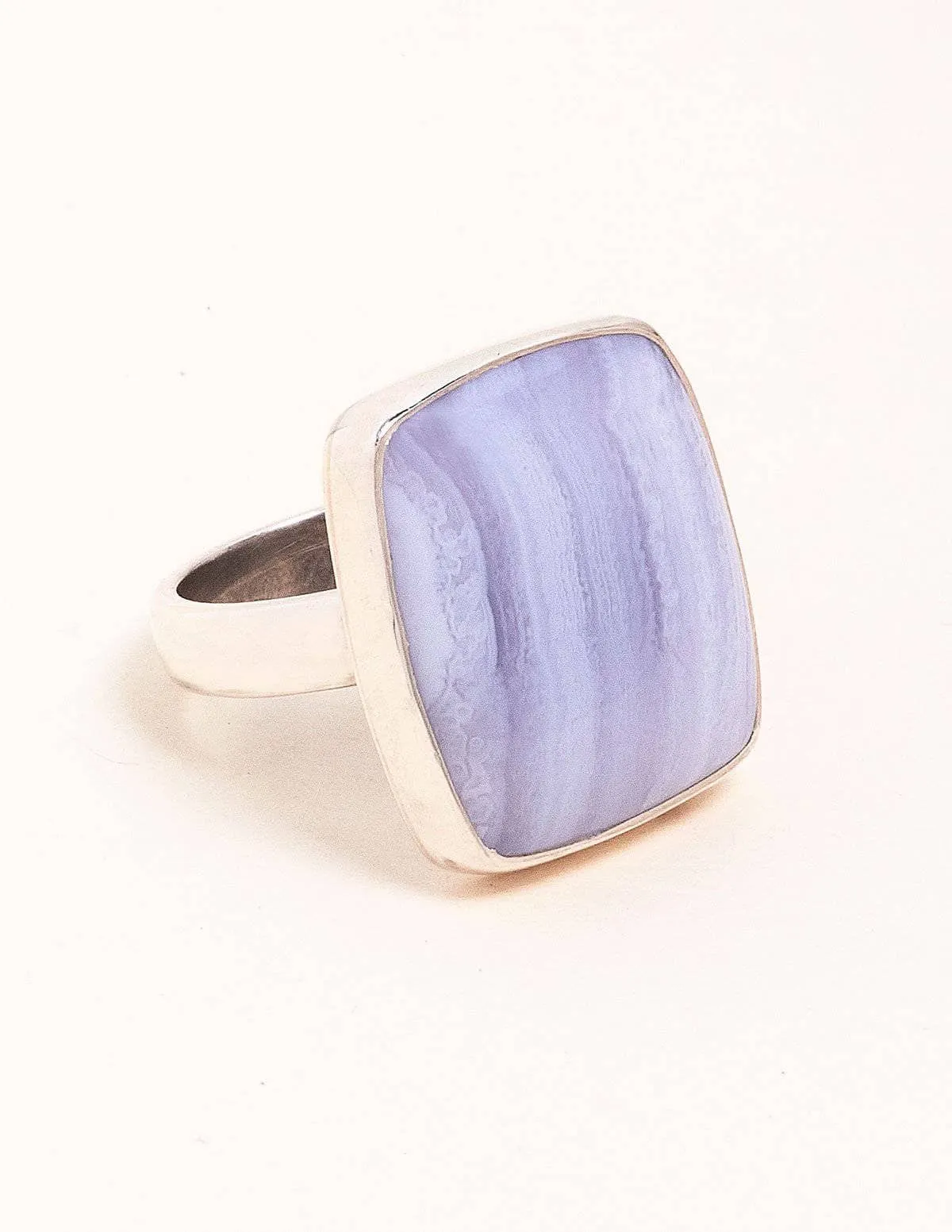 Blue Lace Agate Square Cut Ring - Adjustable