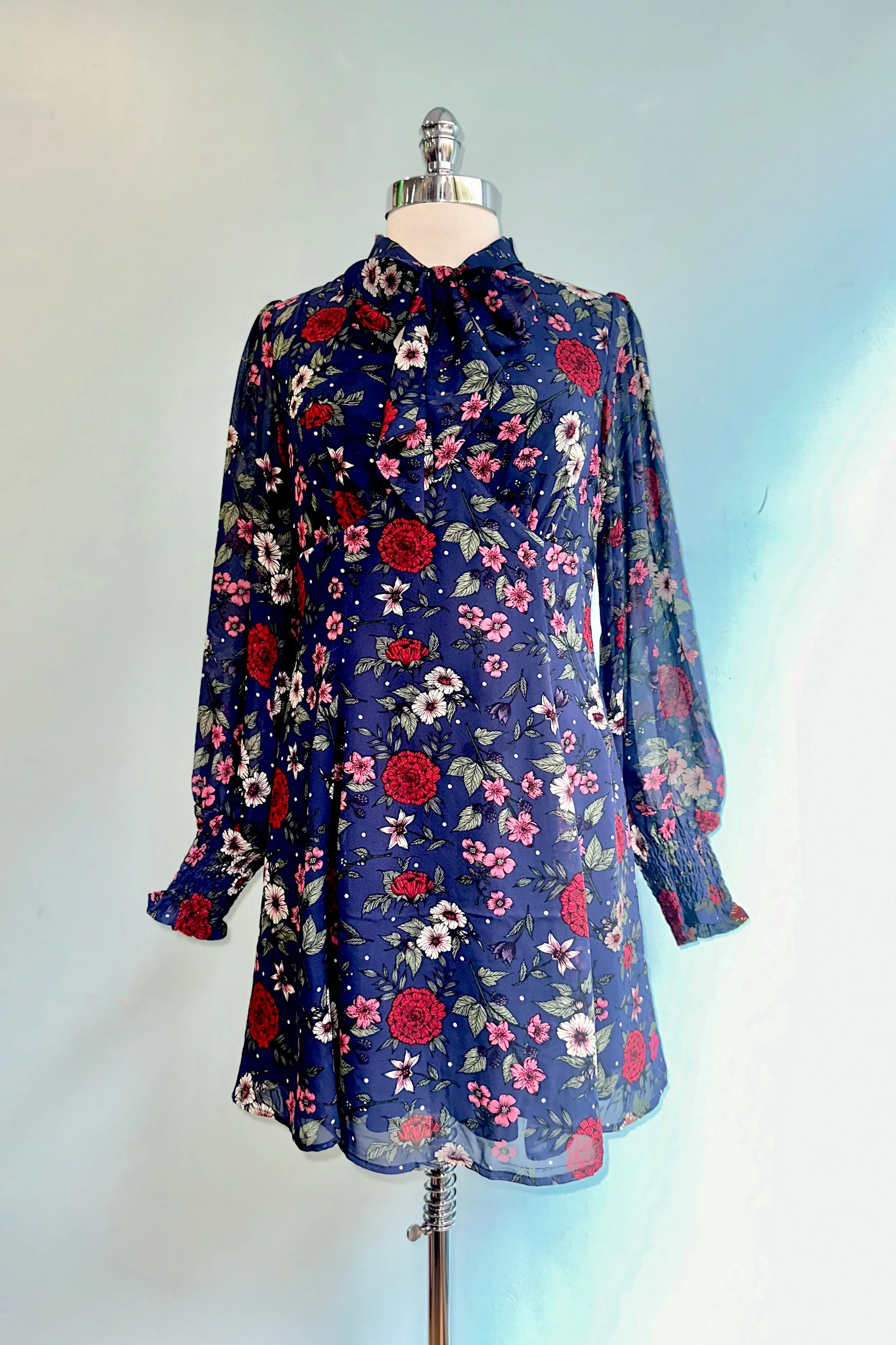 Camellia Navy Floral Mini Dress by Hell Bunny