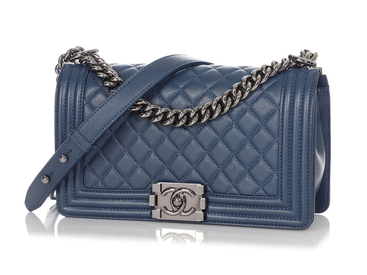 Chanel Old Medium Navy Quilted Caviar Boy Bag