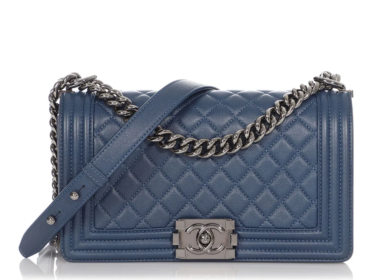 Chanel Old Medium Navy Quilted Caviar Boy Bag