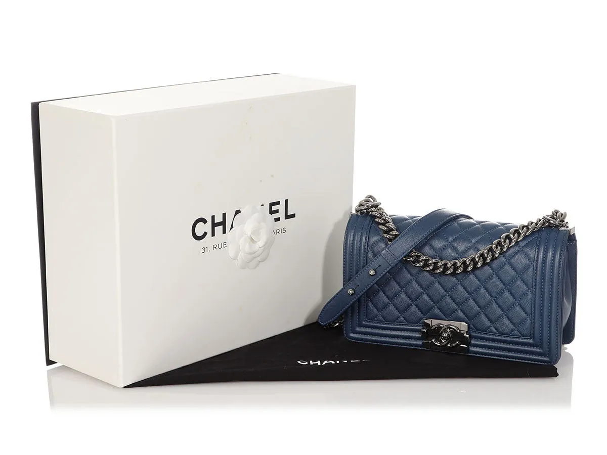 Chanel Old Medium Navy Quilted Caviar Boy Bag