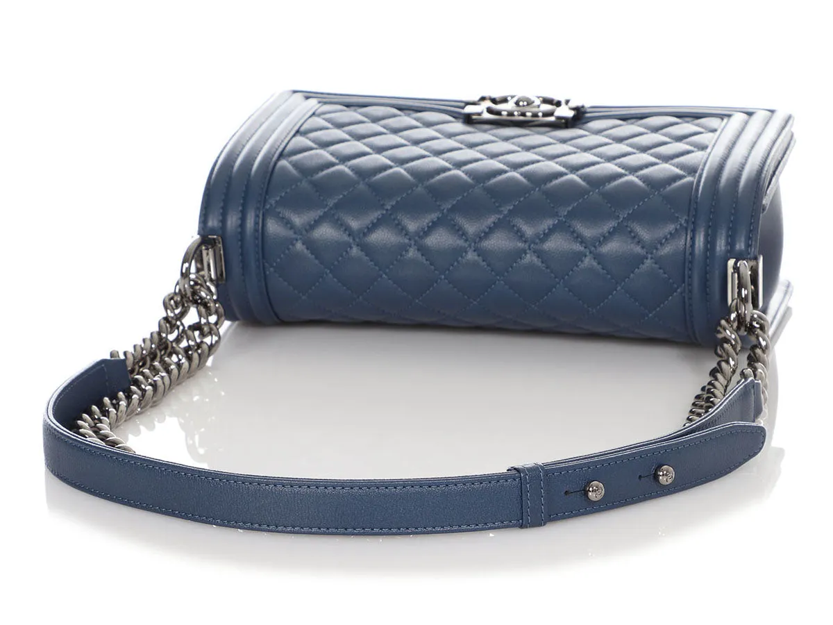 Chanel Old Medium Navy Quilted Caviar Boy Bag