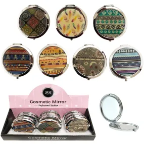 CLEARANCE COSMETIC MIRRORS TRIBAL PRINTS (CASE OF 60 - $1.00 / PIECE)  Wholesale Round Cosmetic Mirrors in Tribal Prints SKU: 801-TRIBAL-60