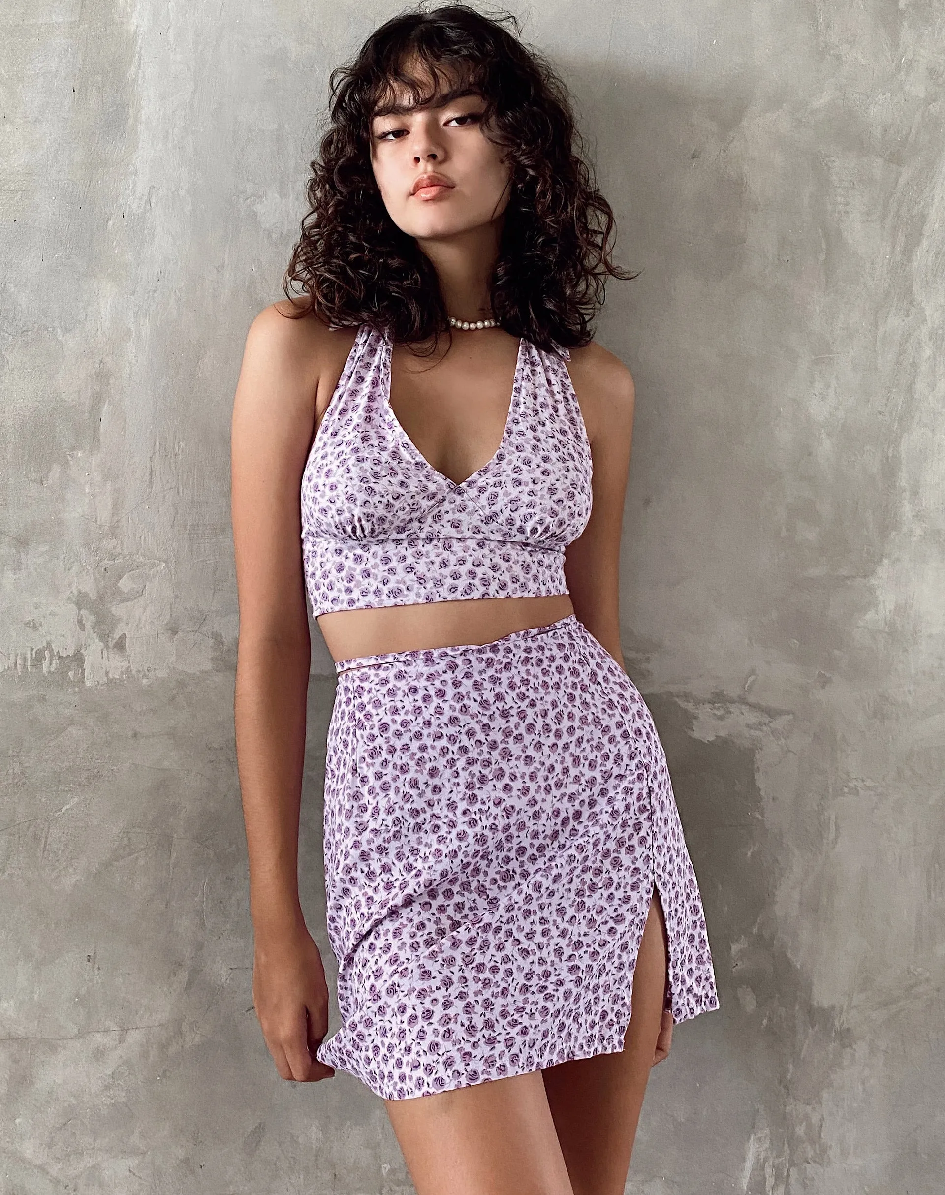 Datri Crop Top in Ditsy Rose Lilac