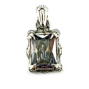 Dragon claw silver pendant with white CZ