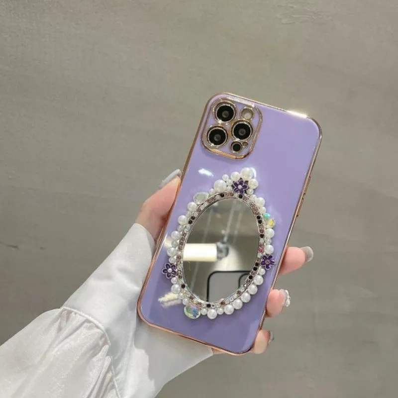 Elegant Pearl Makeup Mirror Plating Case