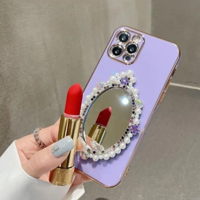 Elegant Pearl Makeup Mirror Plating Case