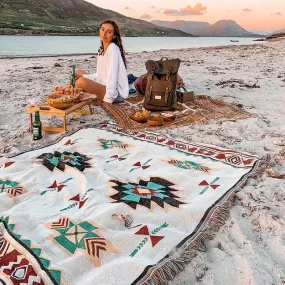 Ethnic Bohemian Striped Plaid Beach Picnic Blanket with Tassels - Versatile Outdoor Camping, Bed, Sofa, and Travel Rug