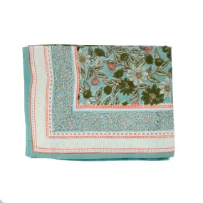 Flower Print Tablecloth Meera Blue Green