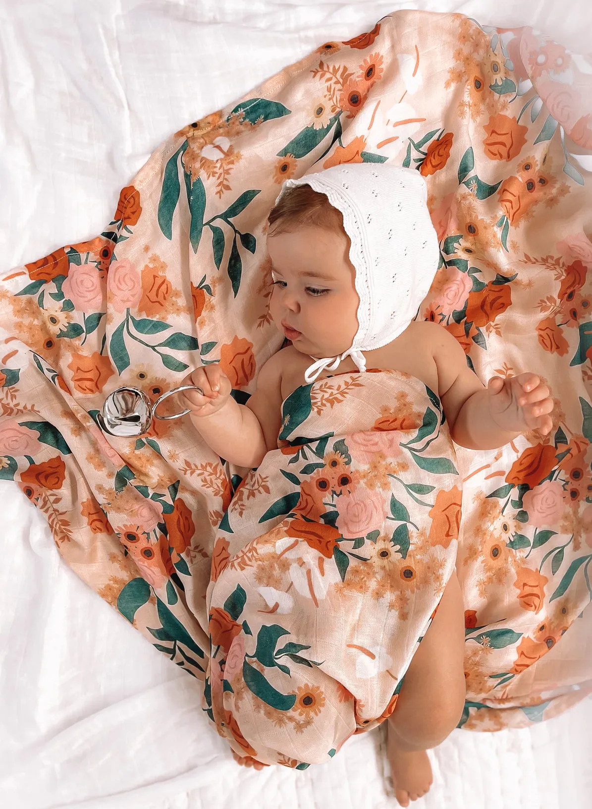 Fox and Fallow Organic Muslin Wrap Swaddle - Rose Garden