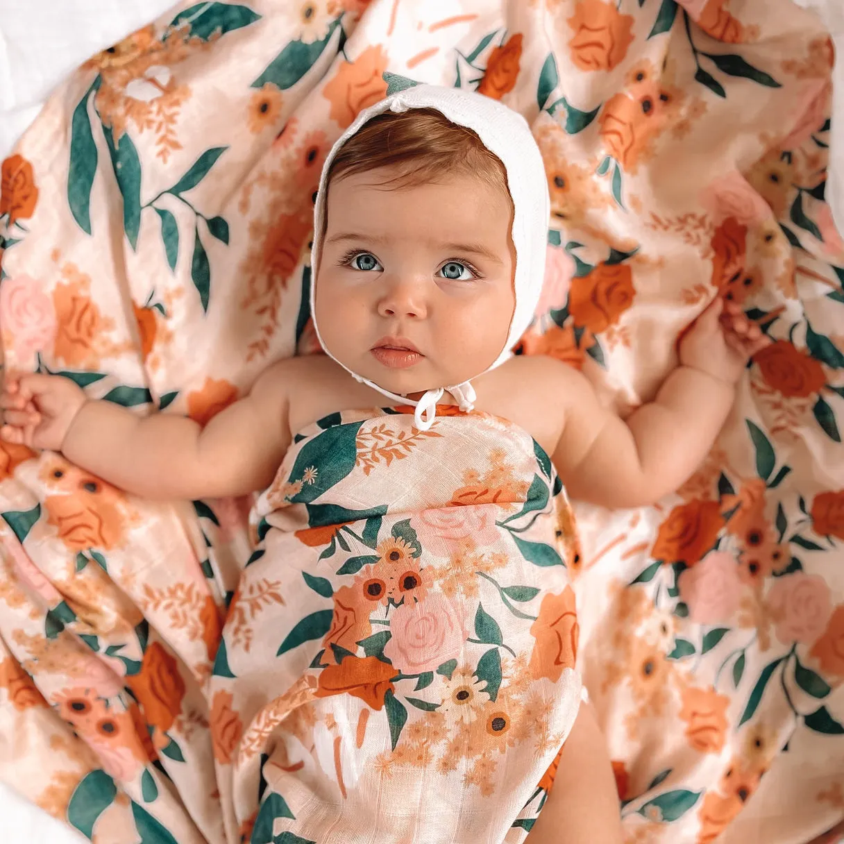 Fox and Fallow Organic Muslin Wrap Swaddle - Rose Garden