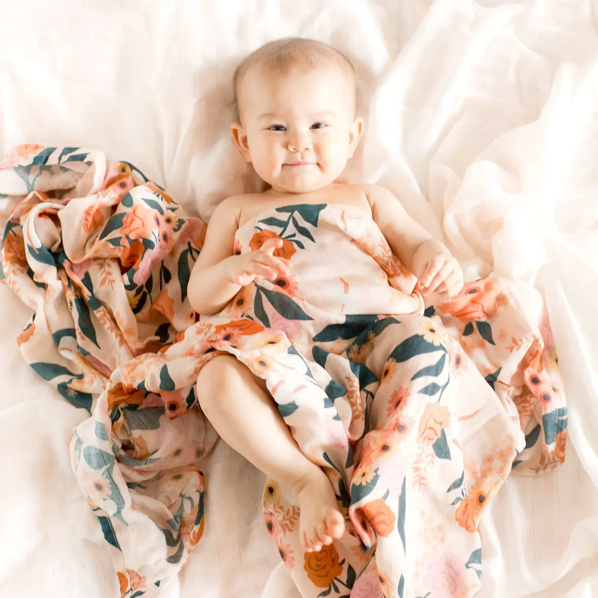 Fox and Fallow Organic Muslin Wrap Swaddle - Rose Garden