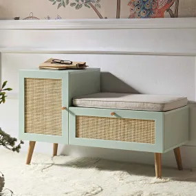 Frances Woven Rattan Storage Bench with Cushion, Mint