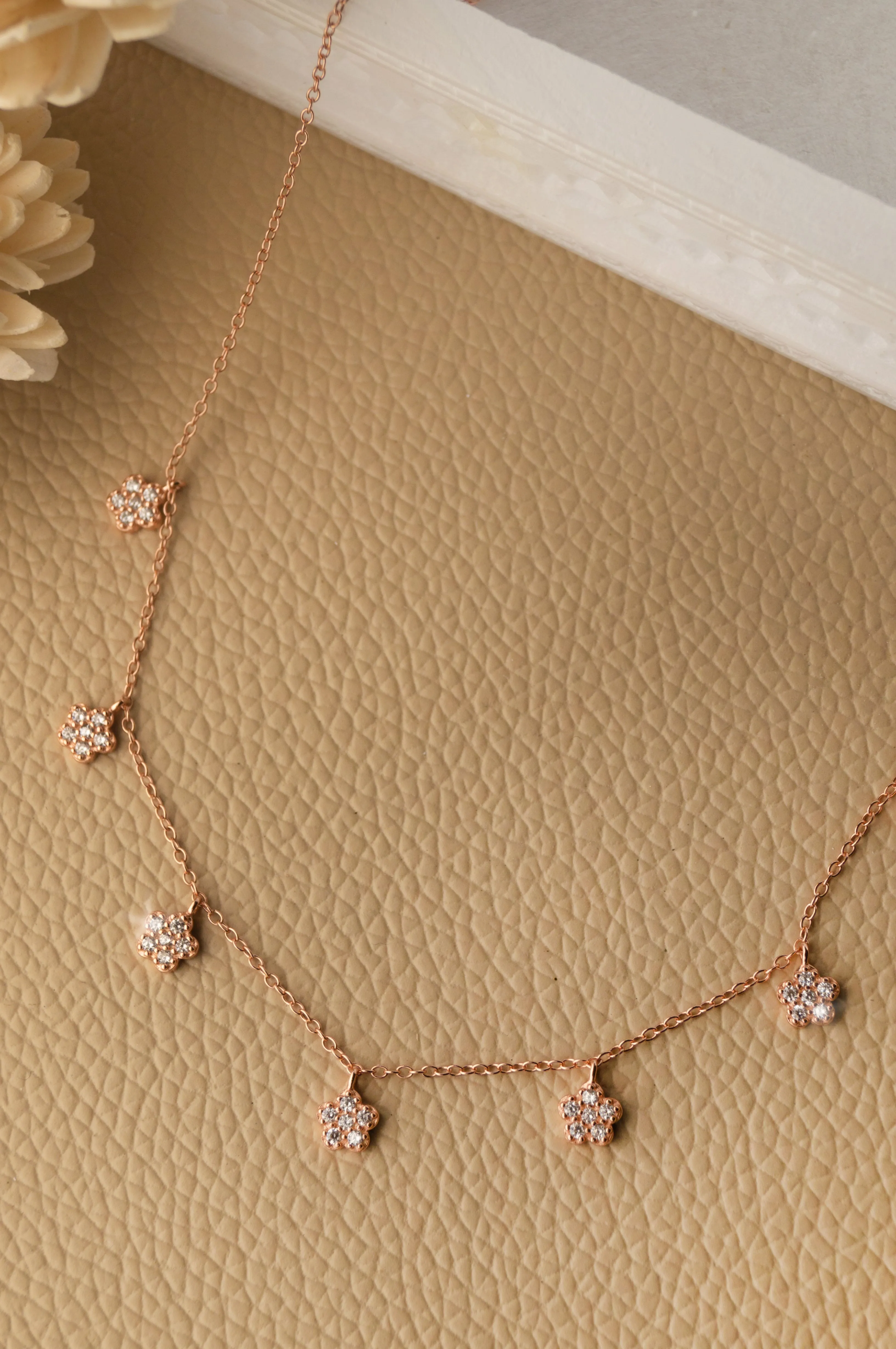 Happy Flowers Charm Rose Gold Plated Sterling Silver Delicate Necklace