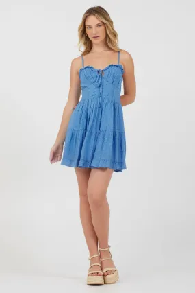 Hightide Blue Ruffle Trim Tiered Dress