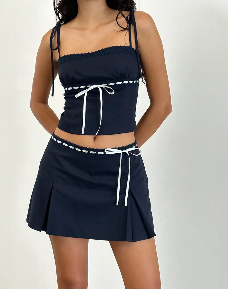 Idalis Skort in Navy with White Binding