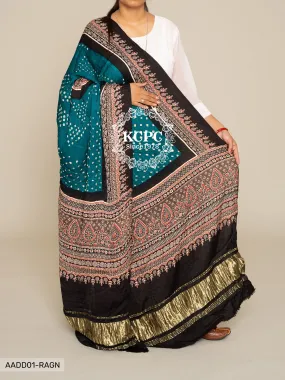 KCPC Pure Gaji Silk Ajrakh Bandhani Dupatta, DR, KC Rama Green