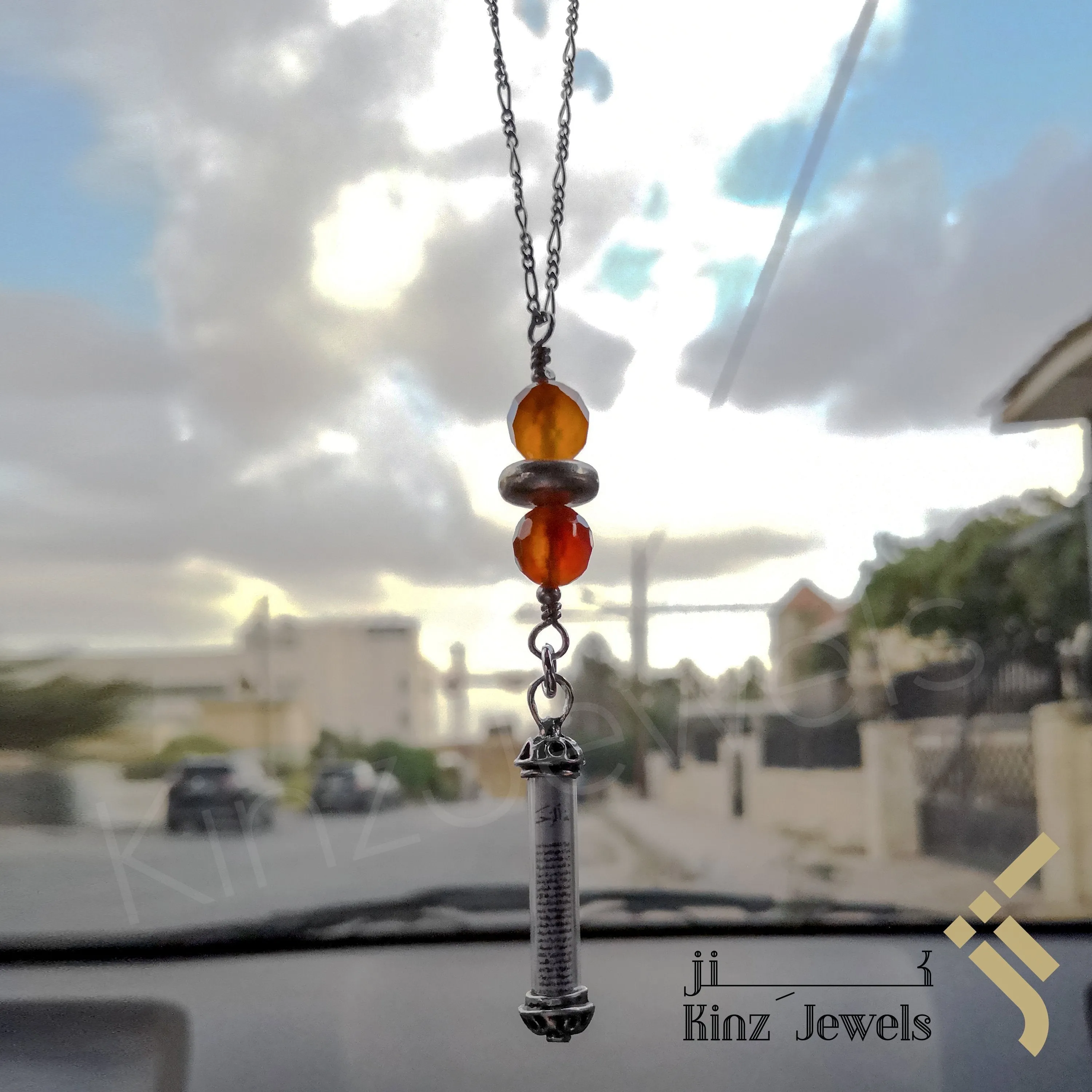 Kinz Car Mirror Hanging Agate Silver Glass Protective Capsule - The Throne Verse