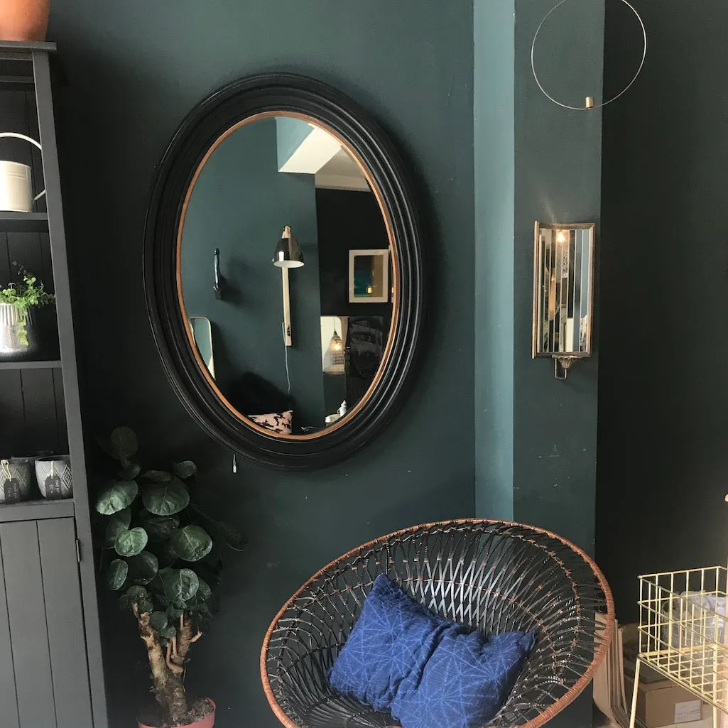 Large Black and Gold Oval Wall Mirror