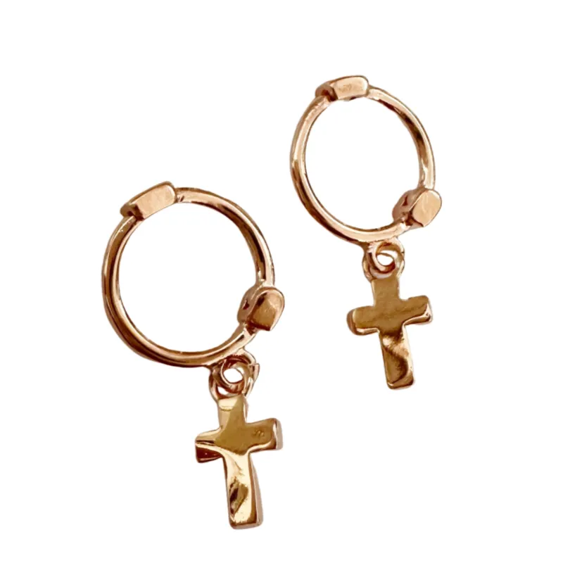 Mini Cross Huggie Earrings