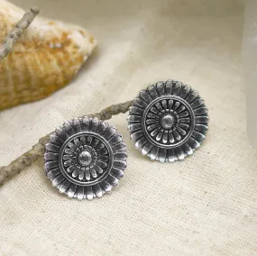 Mridhul Circular Silver Oxidized Studs Earrings