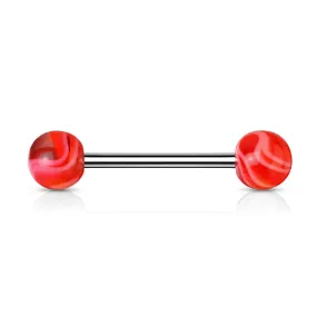 Red Marble Acrylic Ball with Surgical Steel Tongue Barbell